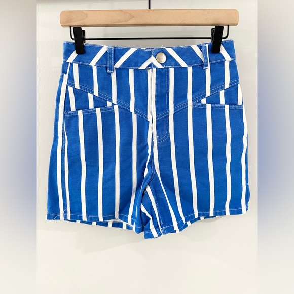 ASOS High Waist Denim Shorts Blue Stripe Size 4 - Picture 3 of 5